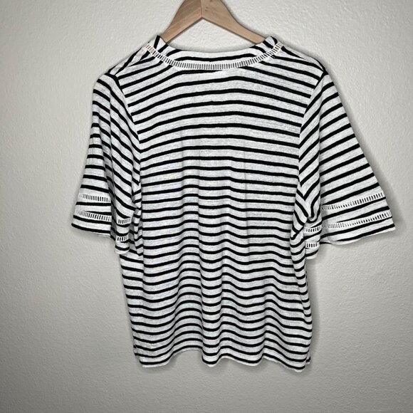Chicos Womens Black White Striped Linen V-Neck Top Size 2 US L - Picture 6 of 7